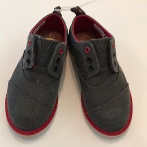 Toms boy shoes with red detail and Velcro top